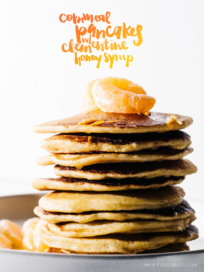 cornmeal pancakes with clementine honey syrup - www.iamafoodblog.com