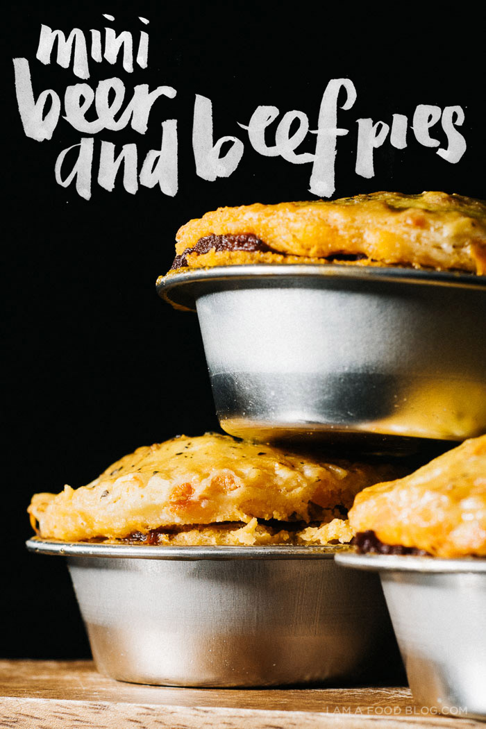 mini beef and beer pies with a cheddar crust - www.iamafoodblog.com