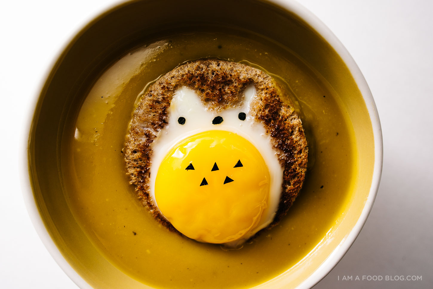 easy kabocha soup with totoro egg in a hole recipe - www.iamafoodblog.com