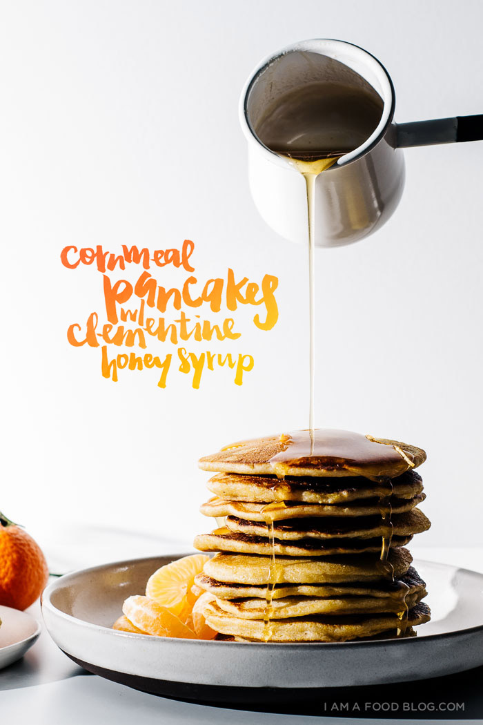 cornmeal pancakes with clementine honey syrup - www.iamafoodblog.com