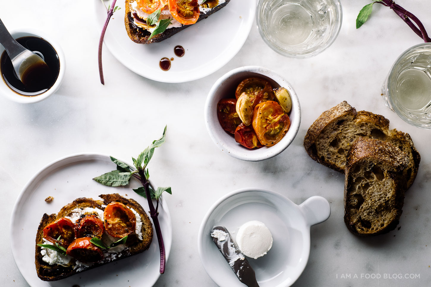 goat cheese toast with roasted tomatoes and balsamic - www.iamafoodblog.com
