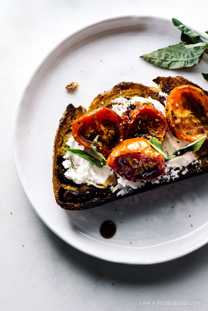 goat cheese toast with roasted tomatoes and balsamic - www.iamafoodblog.com