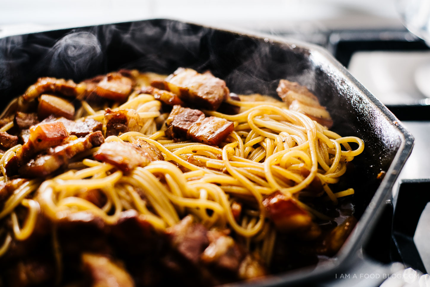 pork belly spaghetti recipe - www.iamafoodblog.com