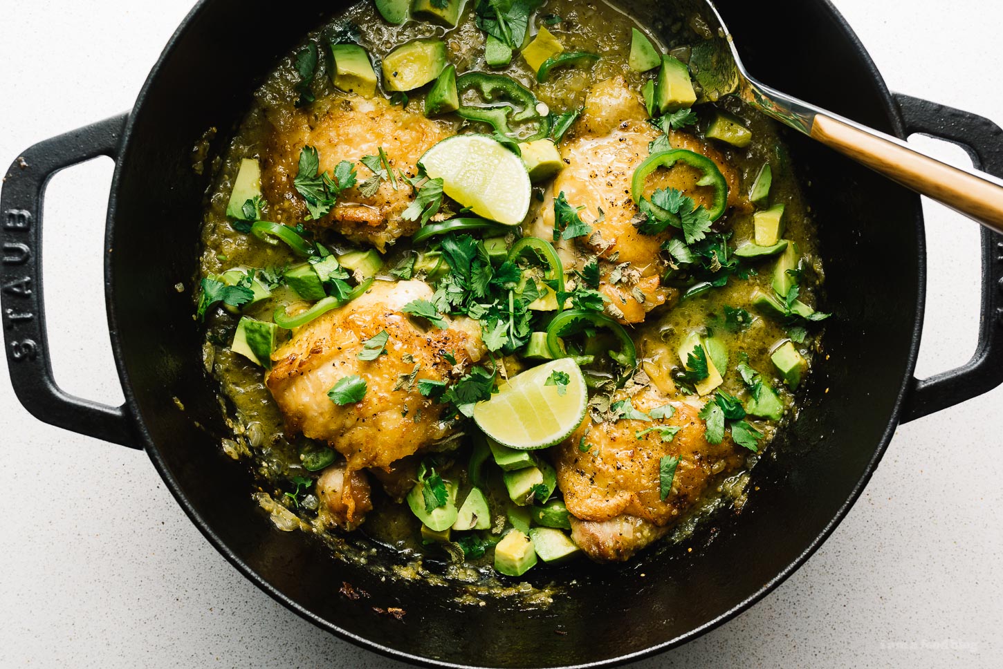 Oven-Baked Hatch Chile Salsa Verde Honey Chicken Thighs | www.iamafoodblog.com