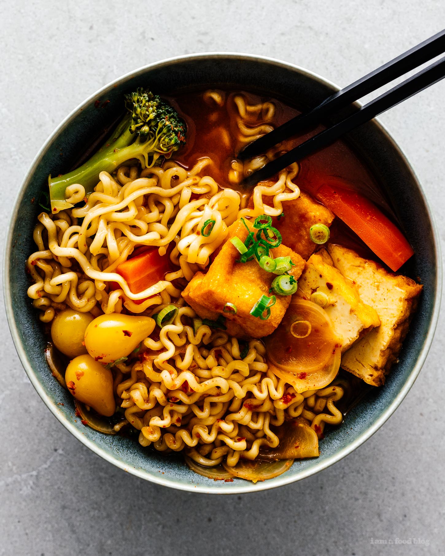 Spicy Korean Ramen Recipe with Tofu and Vegetables | www.iamafoodblog.com