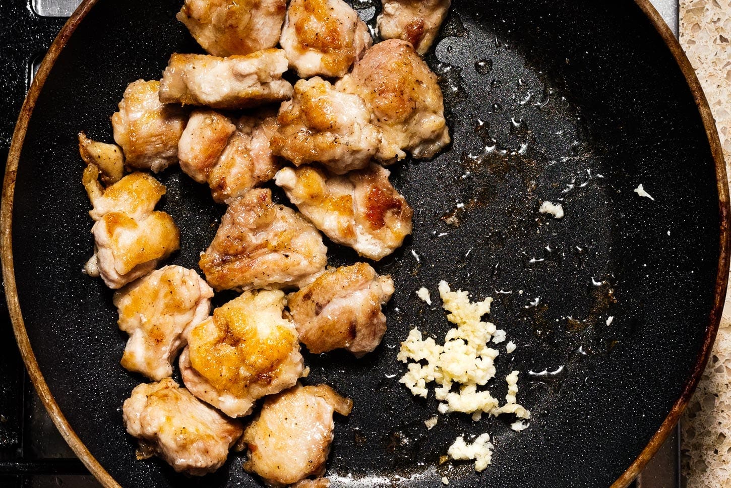 frying chicken and garlic | www.iamafoodblog.com
