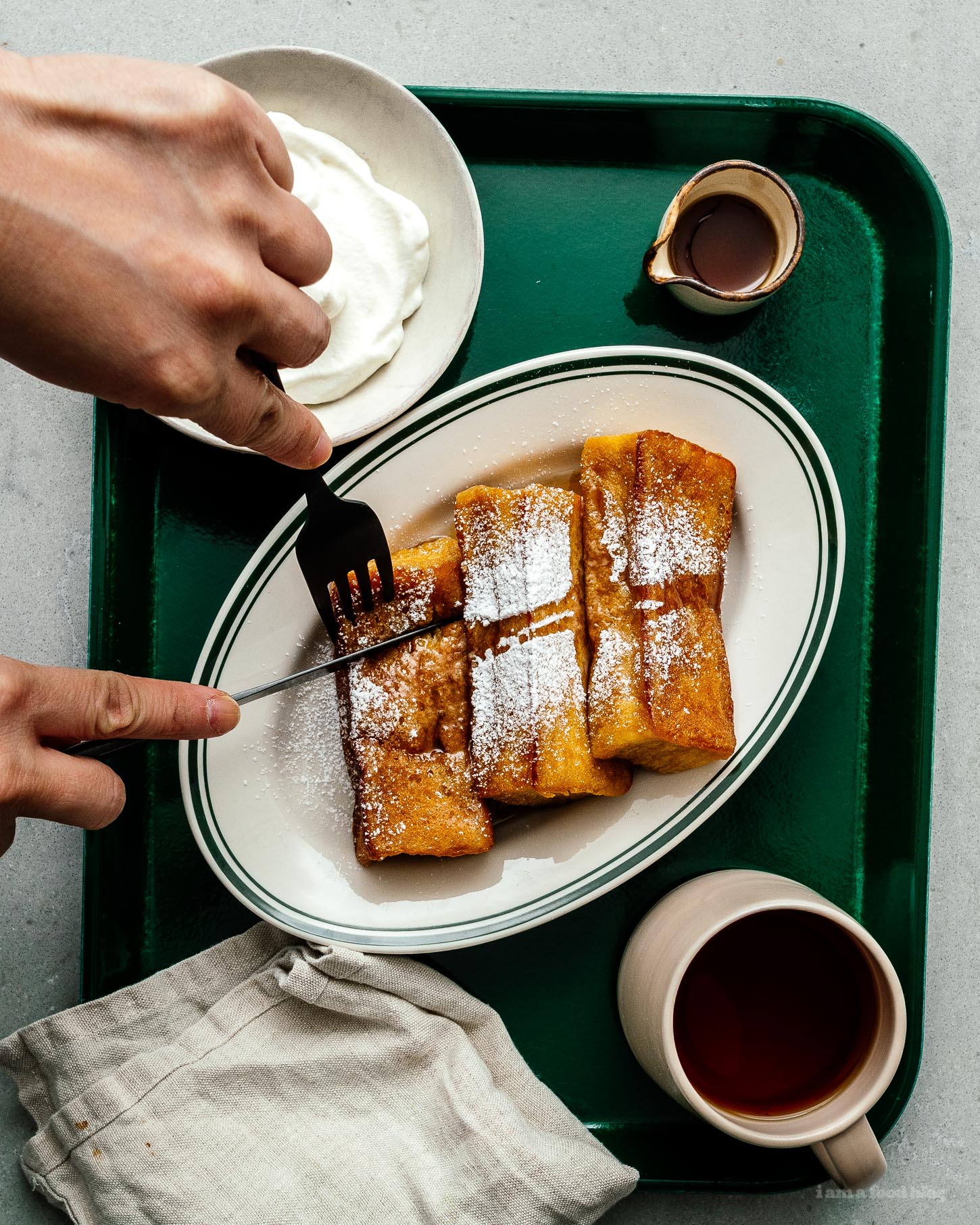 This Japanese tamagoyaki-inspired french toast is soft and custardy on the inside and crisp on the outside. The perfect combination of sweet and savory! | www.iamafoodblog.com
