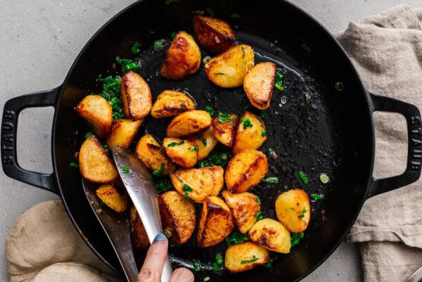 roasted potatoes tossed with scallions | www.iamafoodblog.com