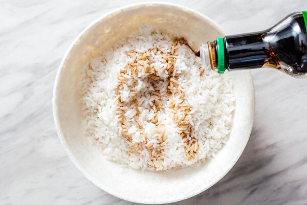seasoning rice with soy sauce | www.iamafoodblog.com